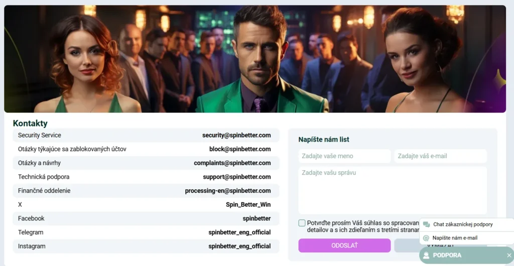 SpinBetter Casino kontakt