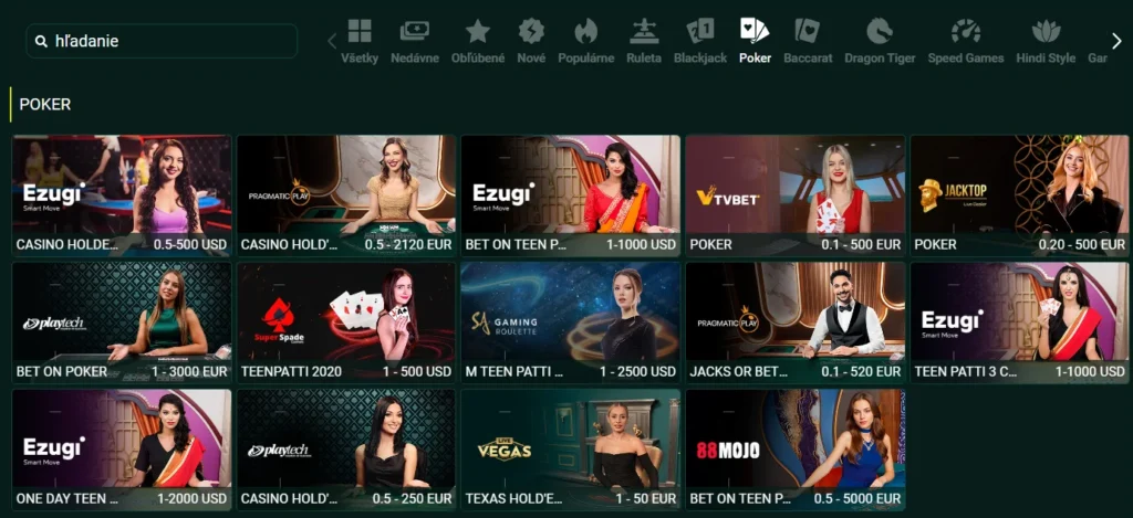 SpinBetter Casino sekcia live poker