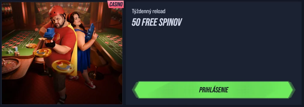 VegasHero Casino týždenný reload bonus 50 frees spinov