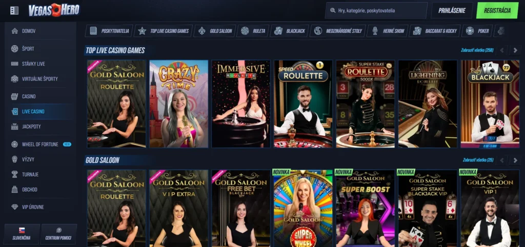 VegasHero Casino live casino ponuka
