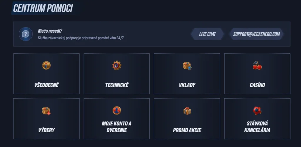 VegasHero Casino zákaznícka podpora