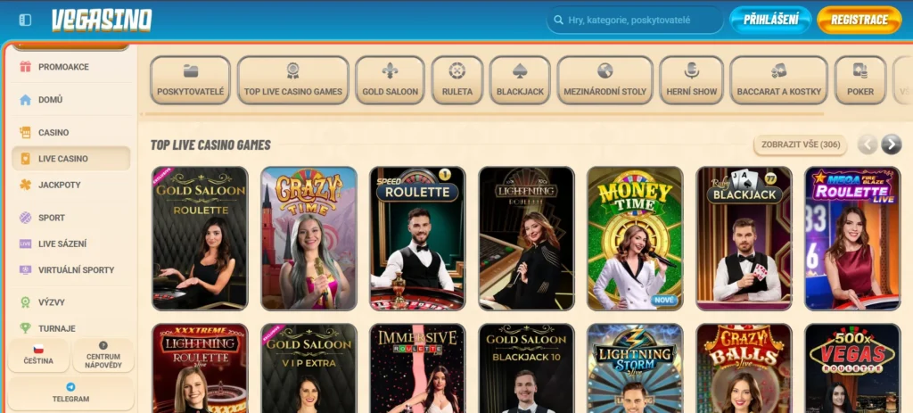 Vegasino live kasíno ponuka