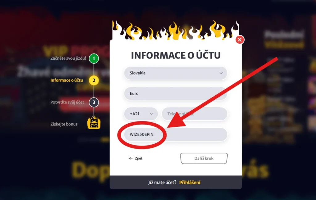 Ako využiť promo kód WIZE50SPIN