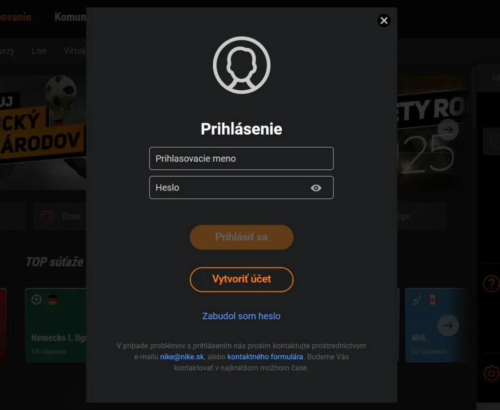 Niké prihlásenie na webe