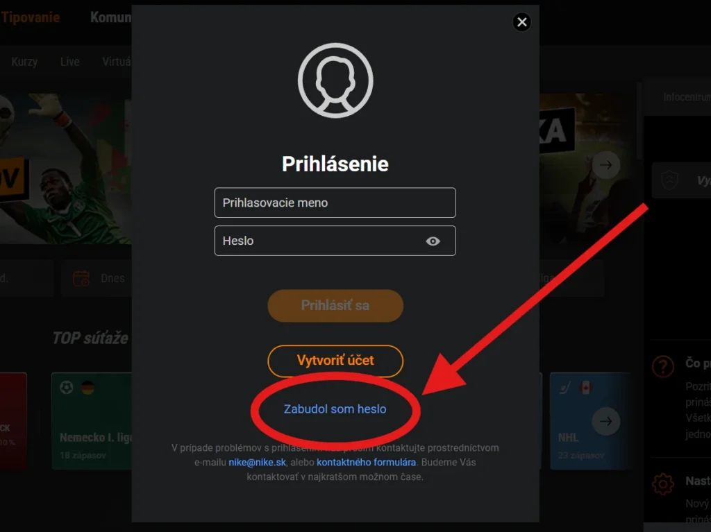 Niké prihlásenie obnova hesla