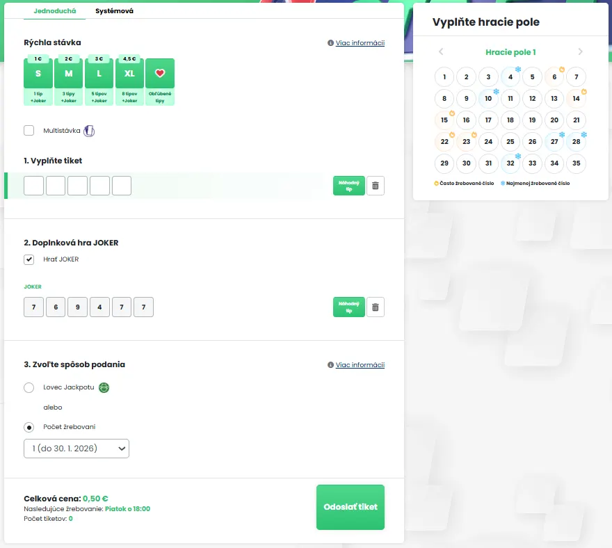 LOTO 5 z 35 online stávka