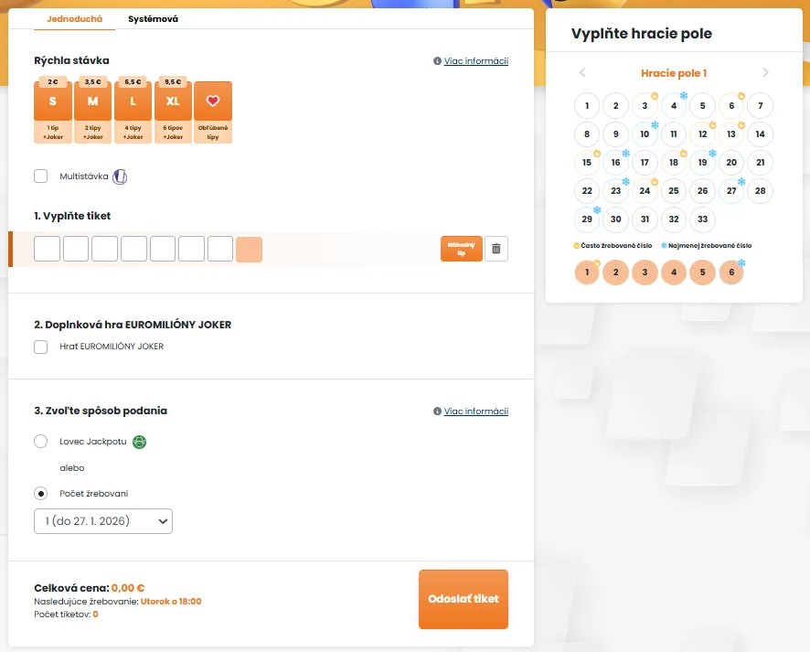 Euromilióny online tiket