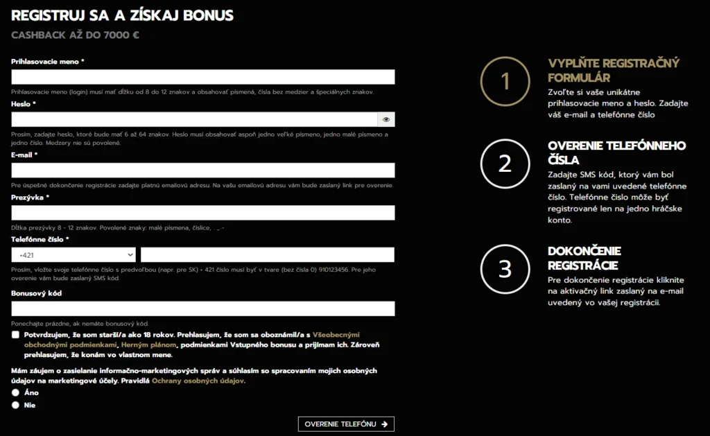 Slovmatic Bonus registrácia