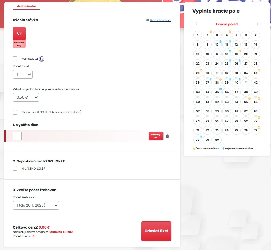 Keno 10 virtuálny tiket