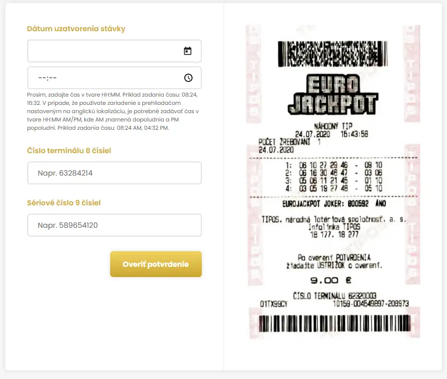 Eurojackpot overenie tipu overenie tiketu