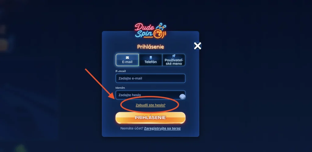 Dudespin obnova hesla