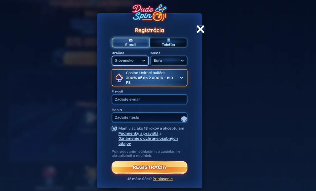 Dudespin registrácia