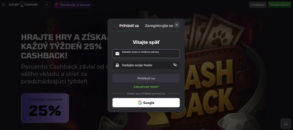 Luckycapone Casino prihlasenie