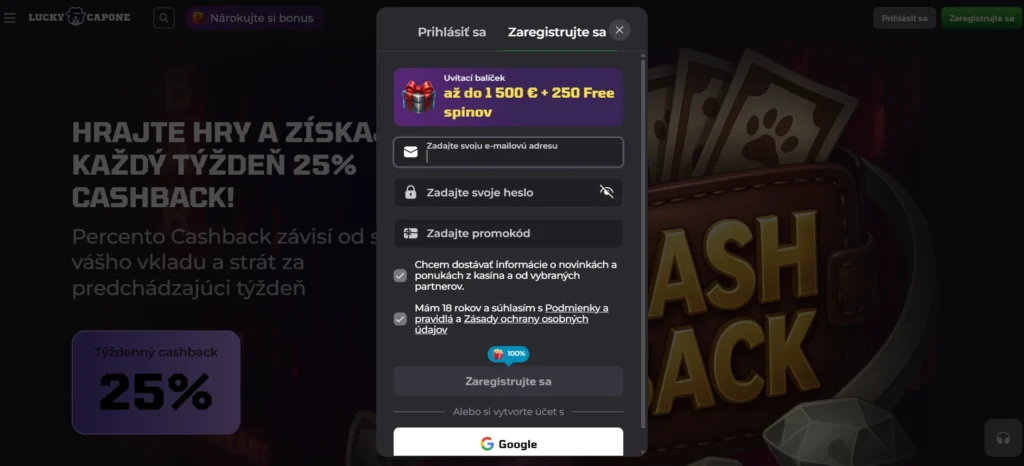 Luckycapone registracia