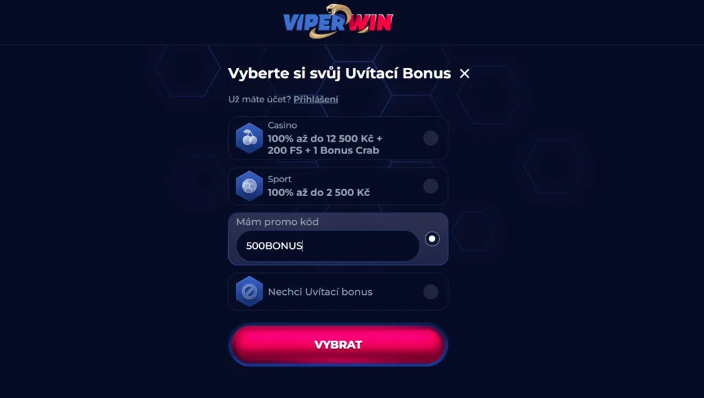 ViperWin uplatnenie promo kódu