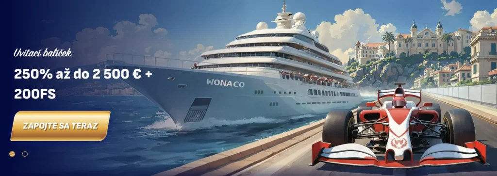 Wonaco uvítací balíček 2 500 €, 200 FS + 1 Bonus Crab