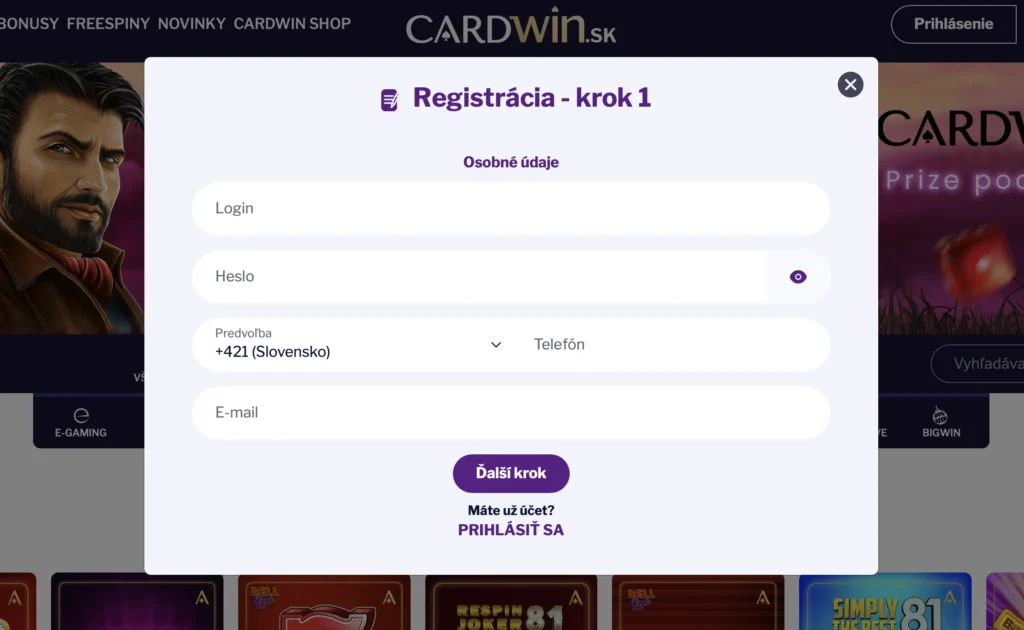 cardwin registracia