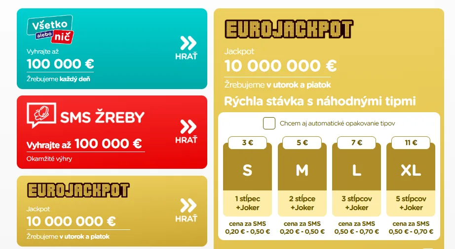 Eurojackpot cez SMS cena a balíčky