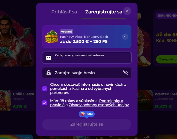 gambloria kasíno registrácia