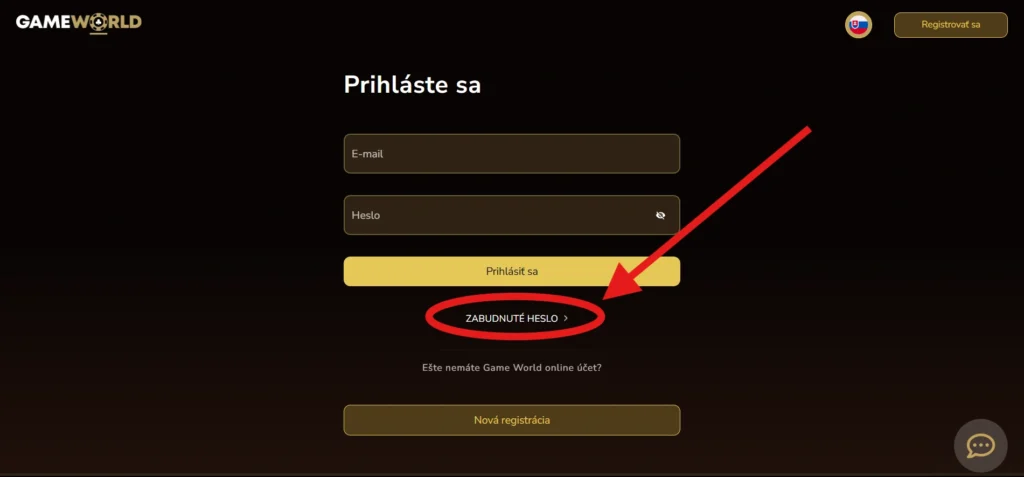 GameWorldBet obnova hesla