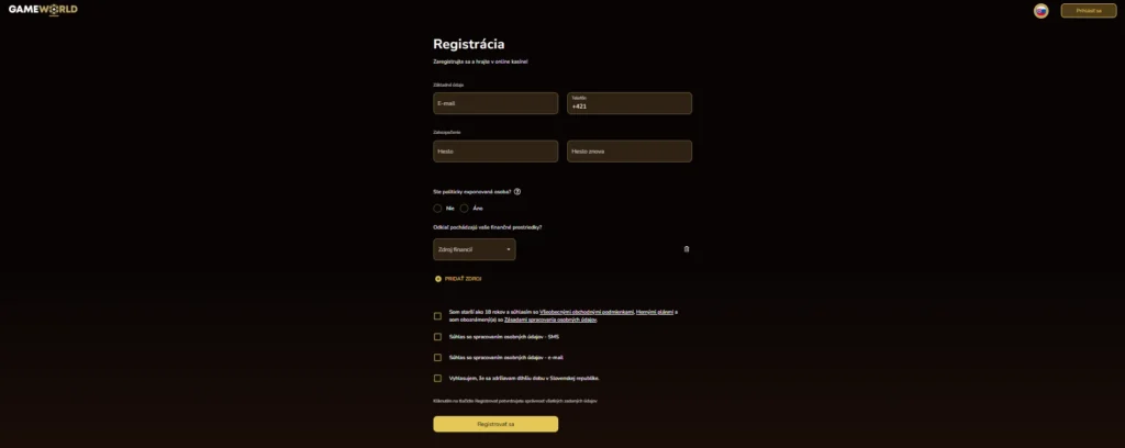 GameWorldBet registrácia