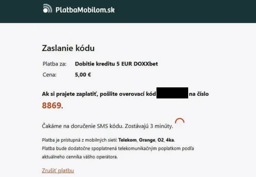 Doxxbet potvrdenie SMS vkladu