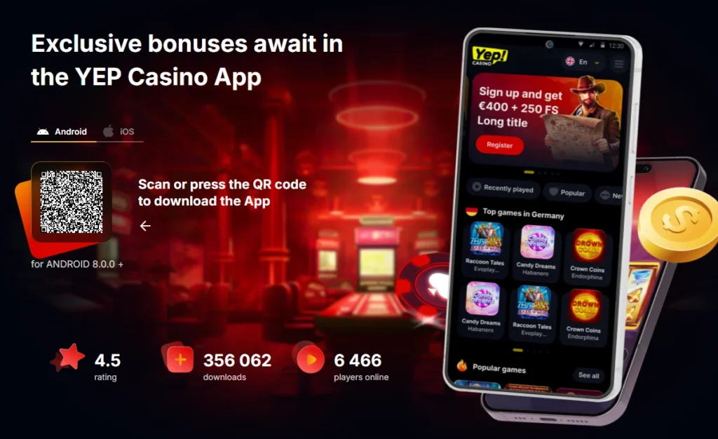 Yep Casino mobilná aplikácia