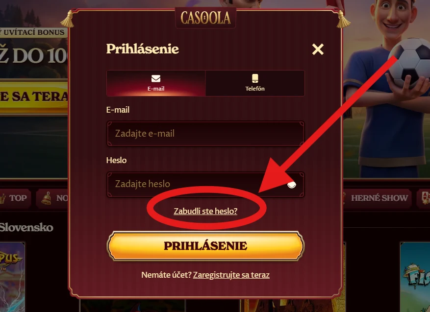Casoola Casino obnova hesla