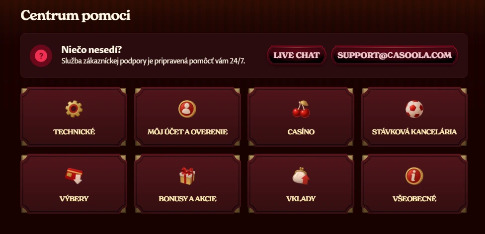 Casoola Casino zákaznícka podpora