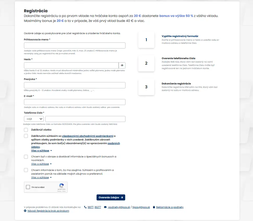 Tipos Casino registrácia