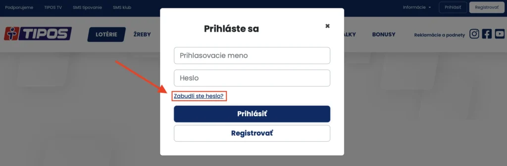 tipos prihlásenie obnova hesla