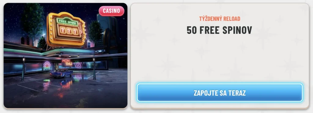 wyns týždenný reload 50 free spinov