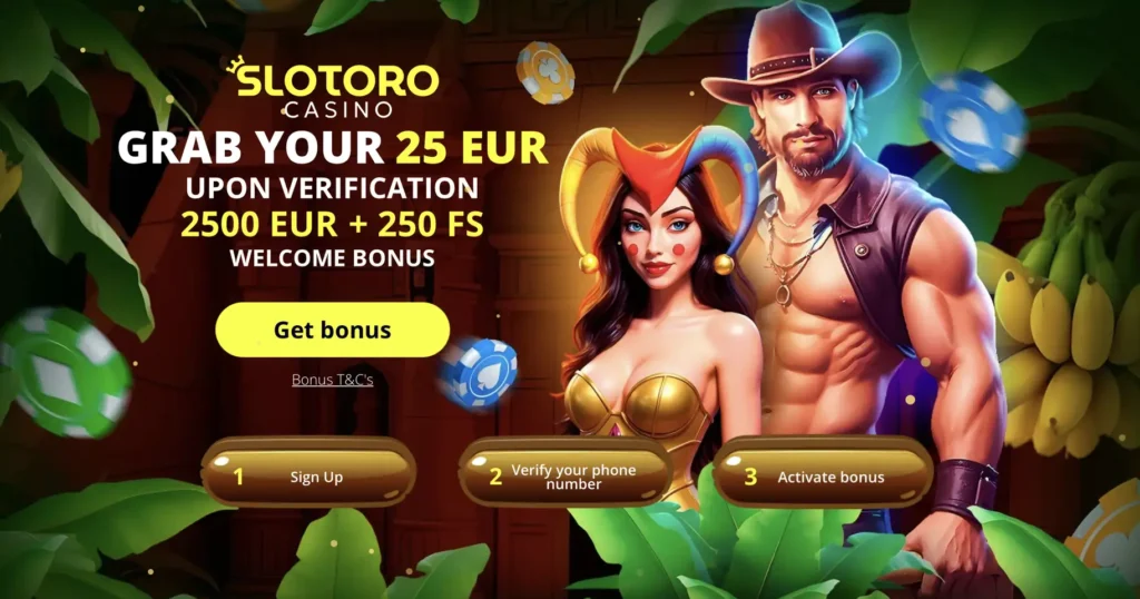 Slotoro Casino bonus bez vkladu 25 € len za registráciu