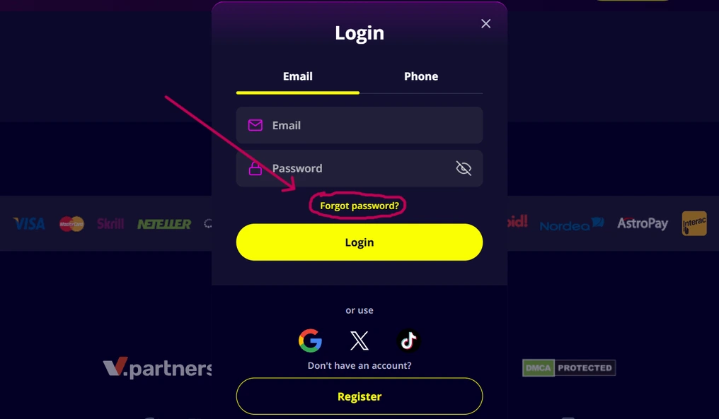 obnova hesla v kasíne slotoro