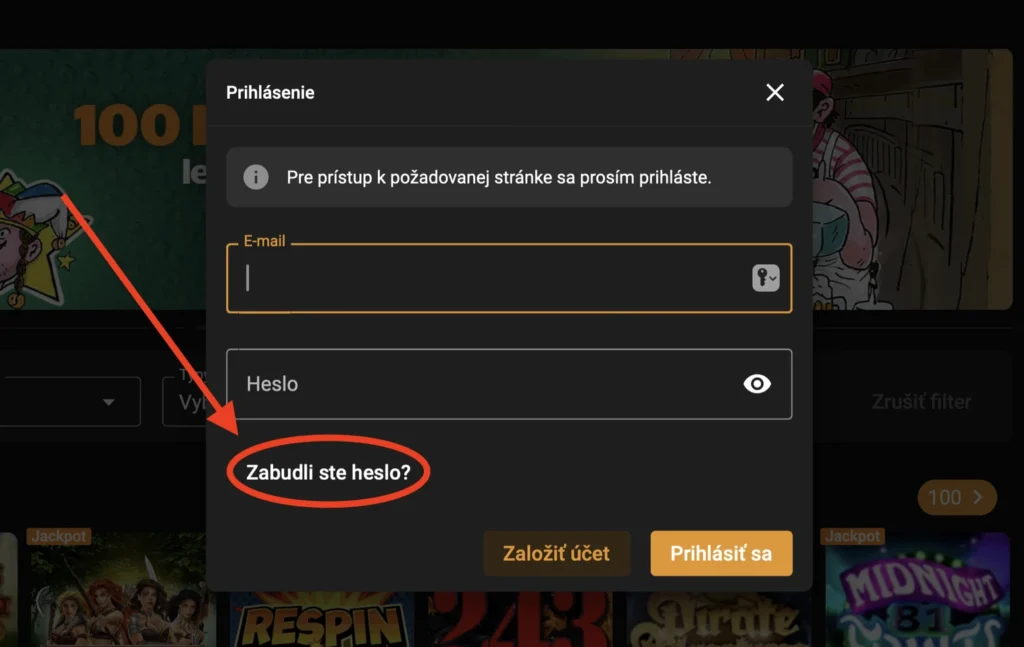 chance casino zabudnuté heslo