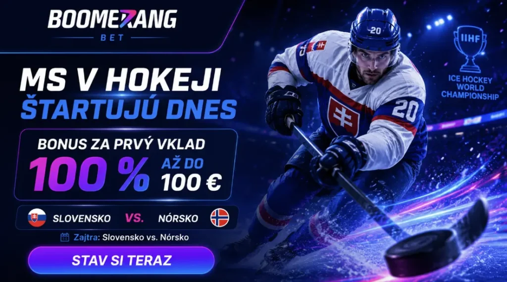 MS v hokeji štartujú DNES! Vsaď si na Slovákov v Boomerang Bet a získaj až 100 € k prvému vkladu