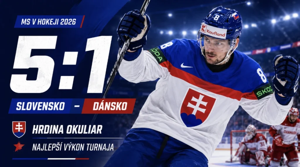Slovensko – Dánsko 5:1 na MS v hokeji 2026: hrdina Okuliar a najlepší výkon turnaja