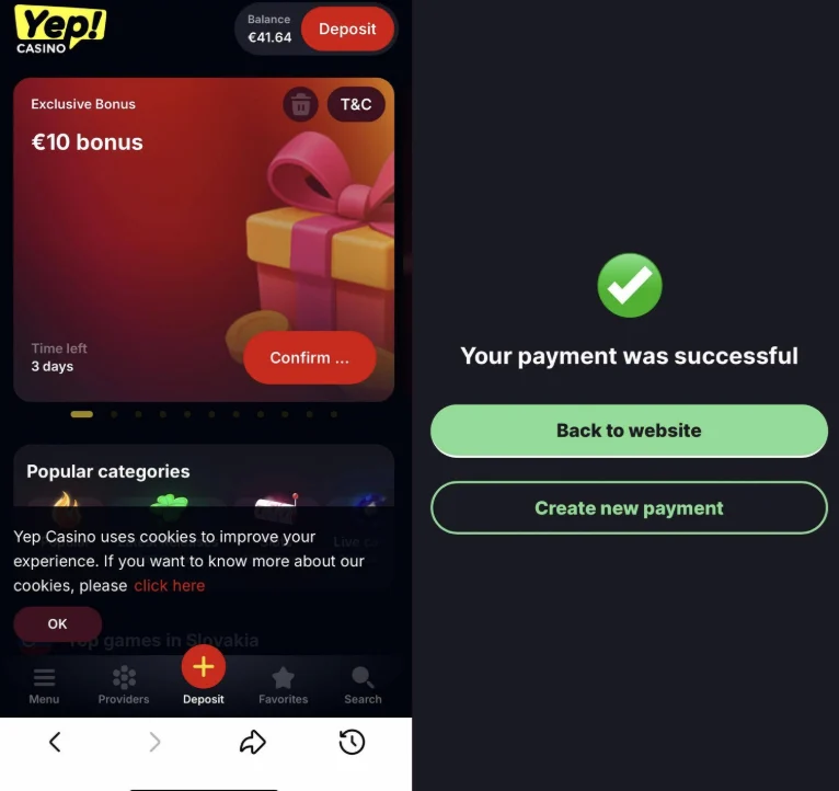 YEP Casino - Bonus 10 € v hráčskom účte