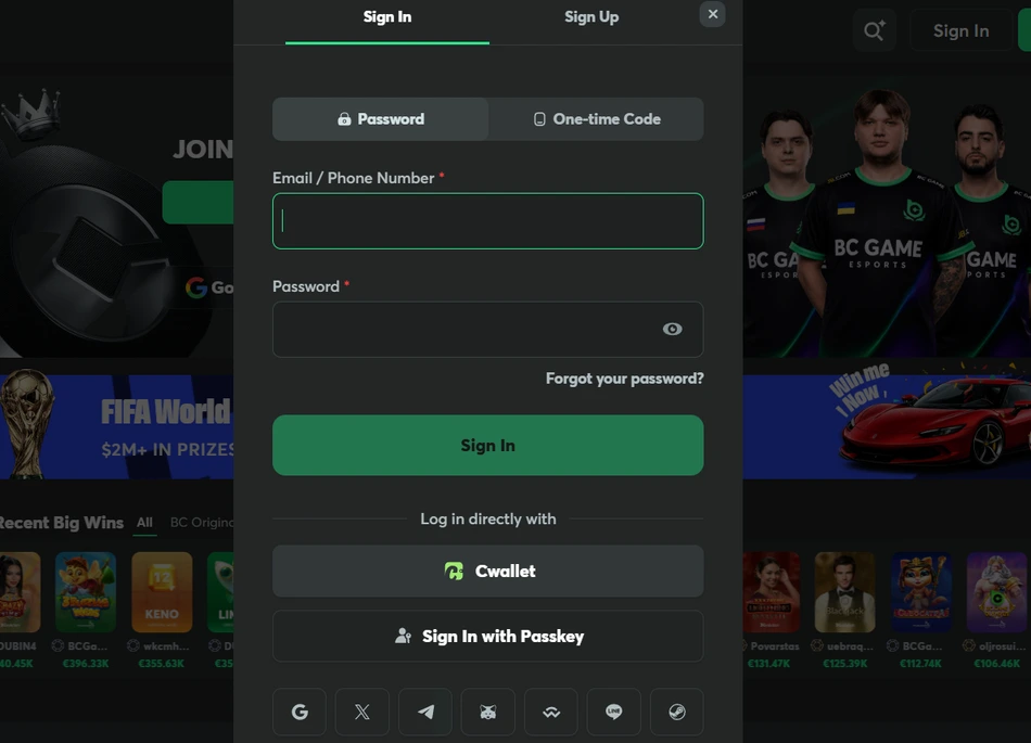 bc game casino login