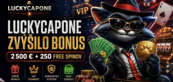 Luckycapone zvýšilo uvítací bonus: Noví hráči teraz dostanú až 2 500 € + 250 free spinov