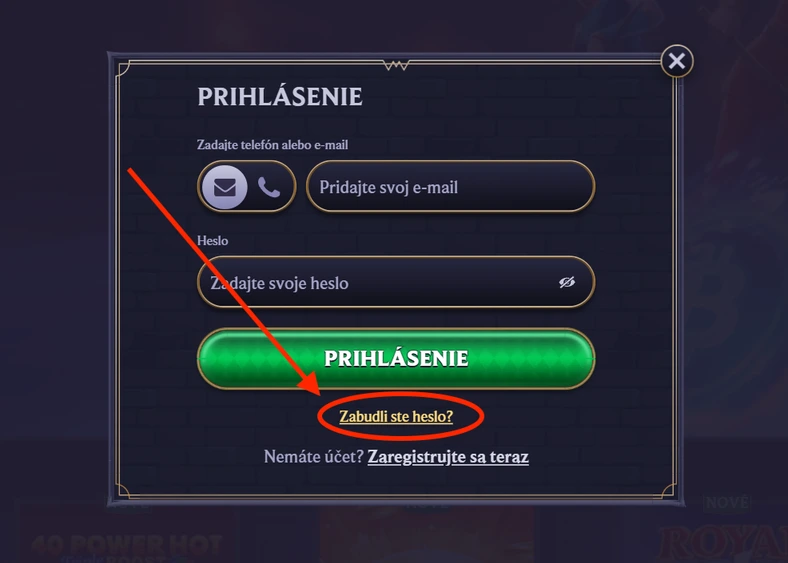 obnova zabudnutého hesla v lolajack casino