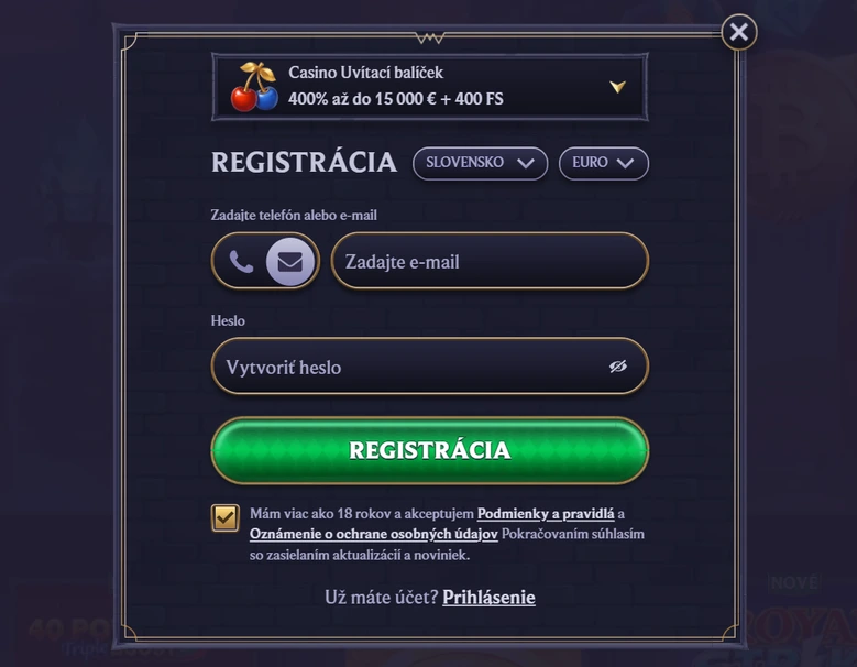 registrácia v casino lolajack
