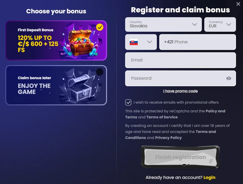 registrácia v slotsgem casino