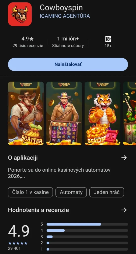 cowboyspin casino mobilná aplikácia
